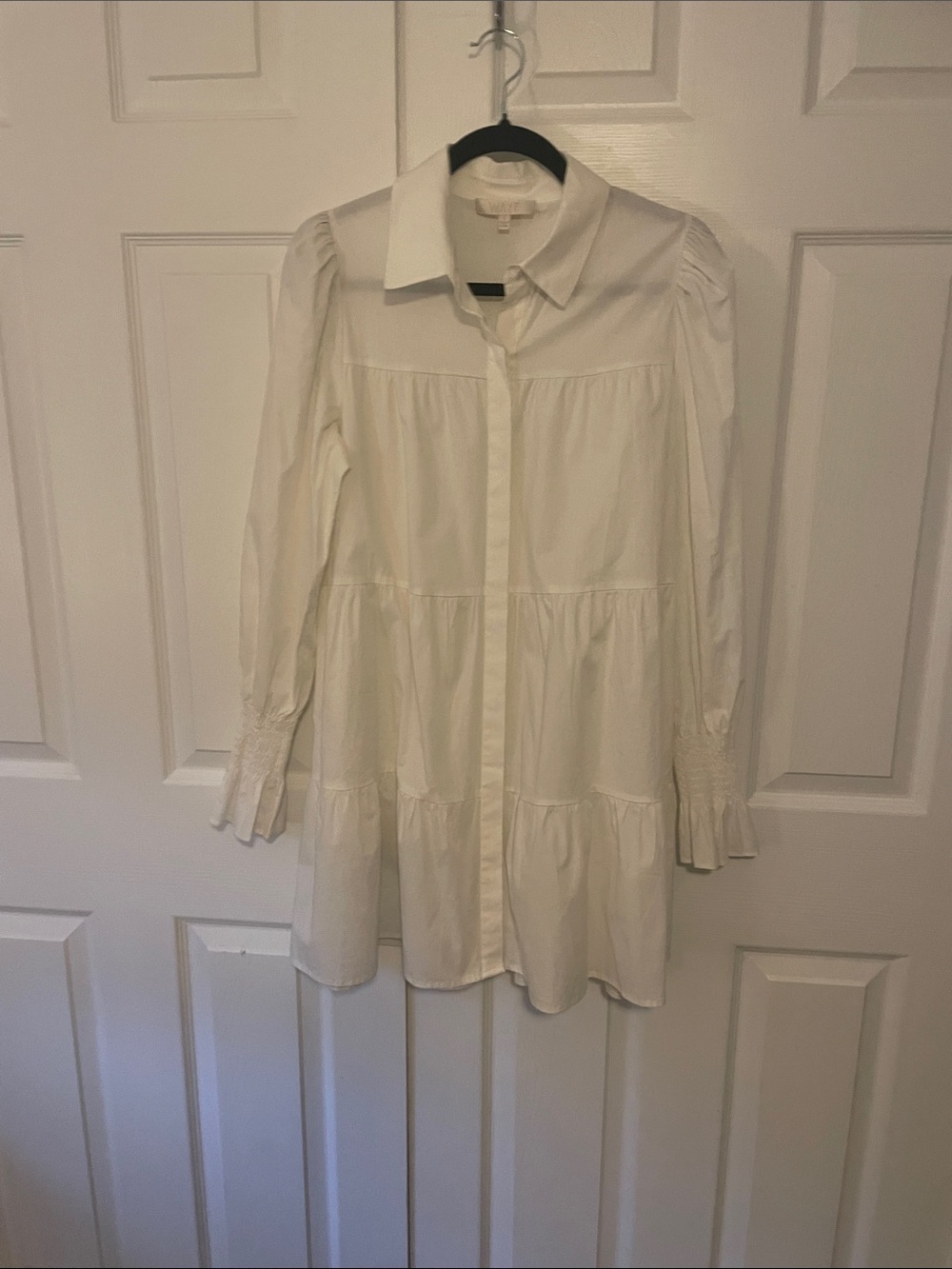 Wayf White Tiered Long-Sleeve Shirt Dress